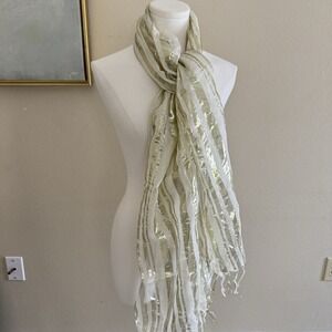 Boho Scarf Wrap Gold Metallic Stripe Cotton Fringe Festival Hippie India New
